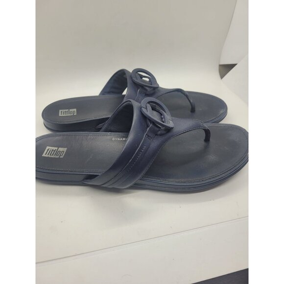 FitFlop Womens 10 Navy Leather Sandals Dynamicush Tech resort wear beach chic - Picture 2 of 5